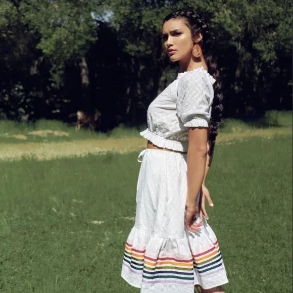 Byellowtail Women’s Susie Indigenous Bohemian Ruffle Festival Ribbon Midi Skirt